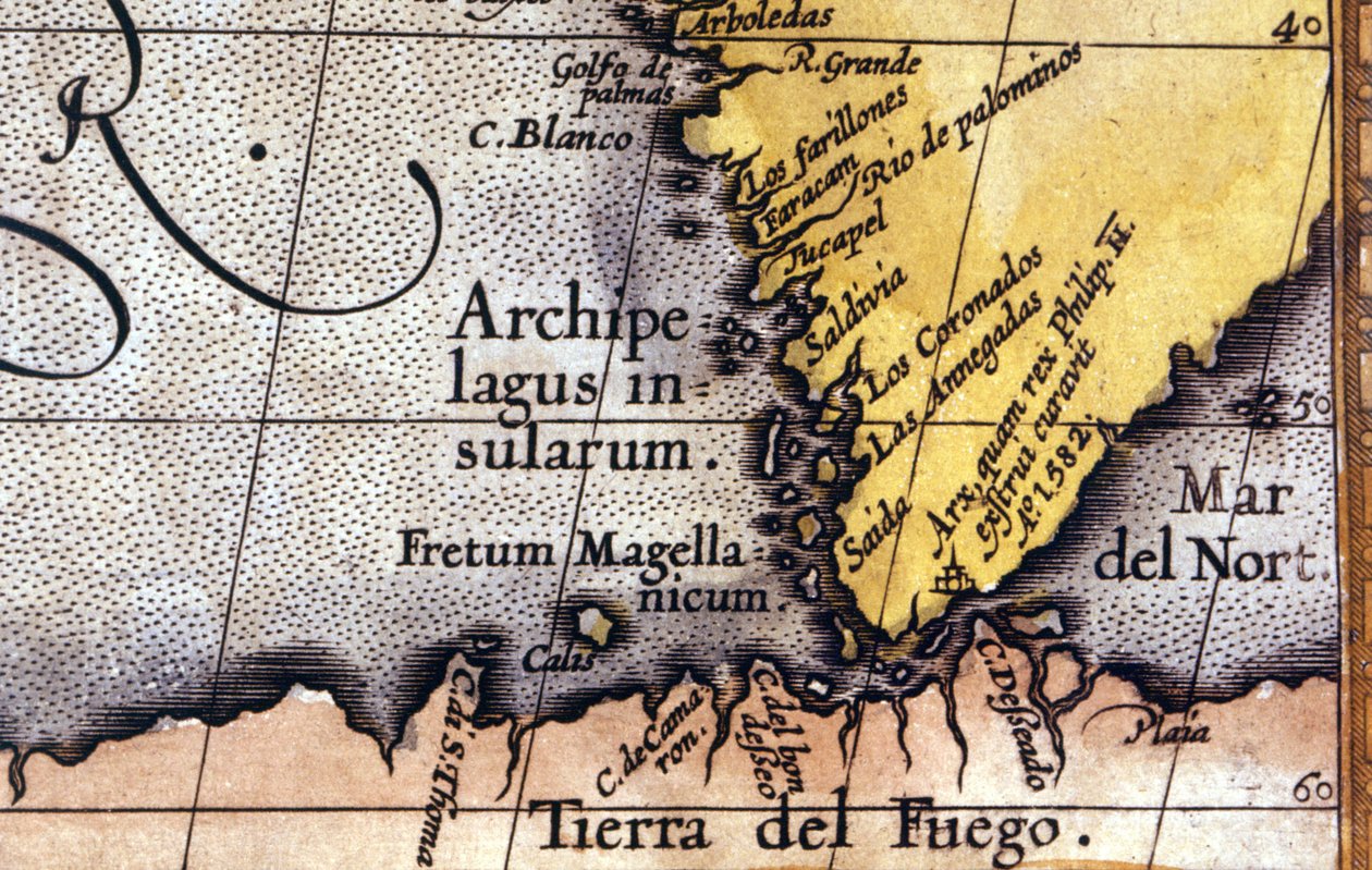 Cieśnina Magellana. Atlas z XVI wieku. autorstwa Unknown artist