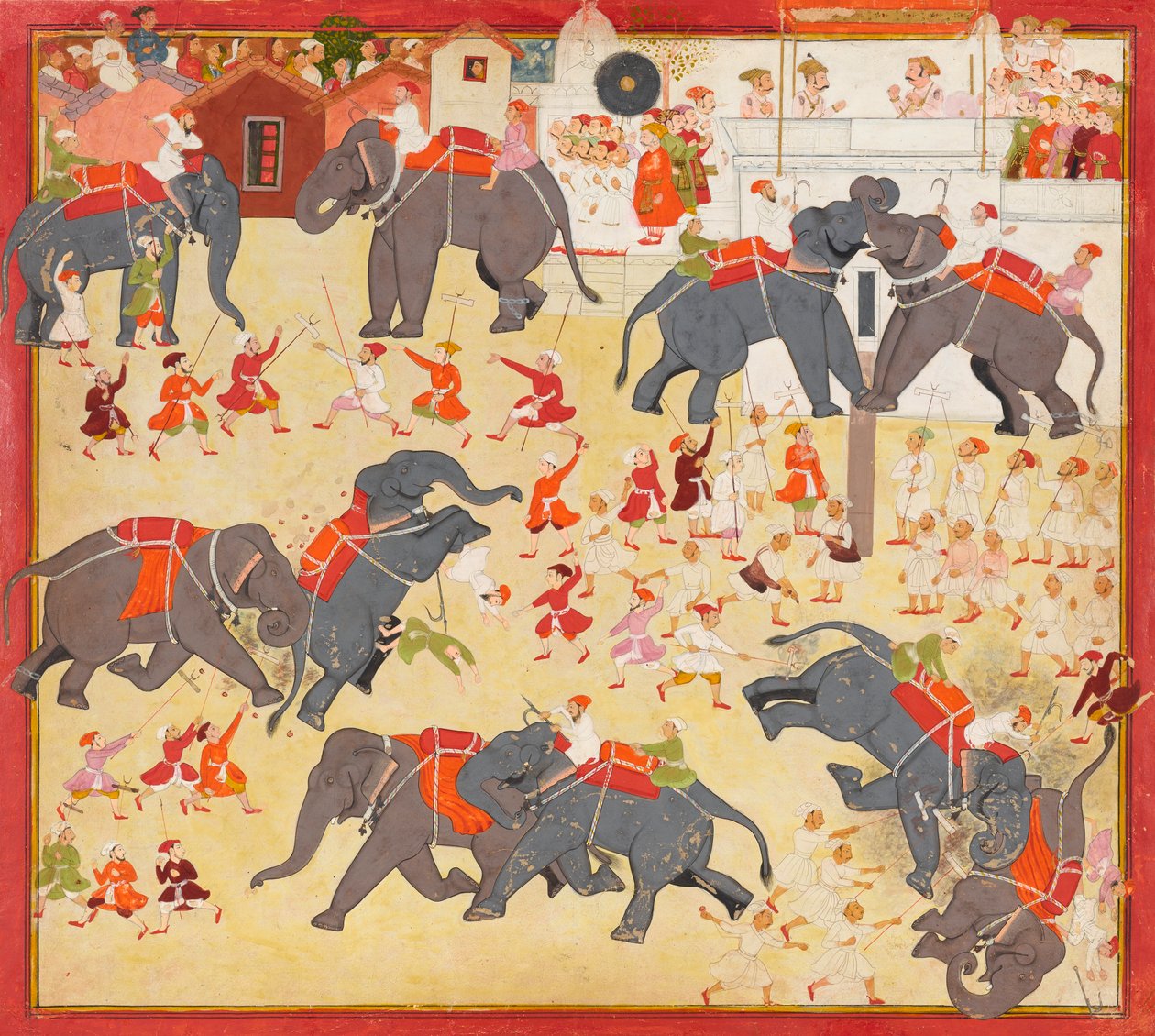 Maharana Raj Singh obserwujący walkę słoni autorstwa Unknown artist