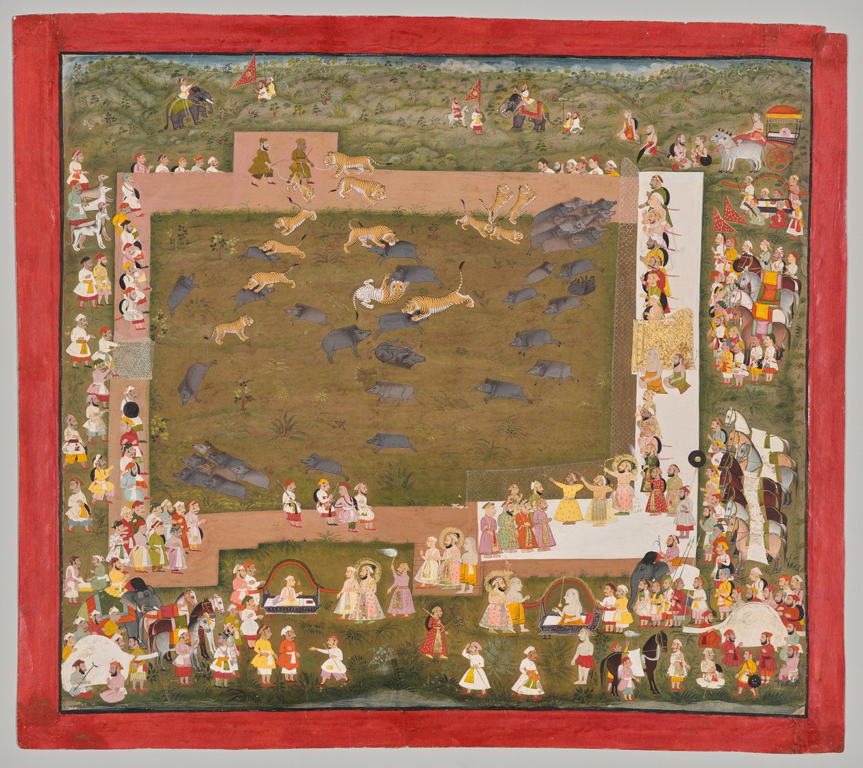 Maharana Sangram Singh II z Mewar (r. 1710–34) i organizuje polowanie na dzika z tygrysami w Sadri autorstwa Unknown artist