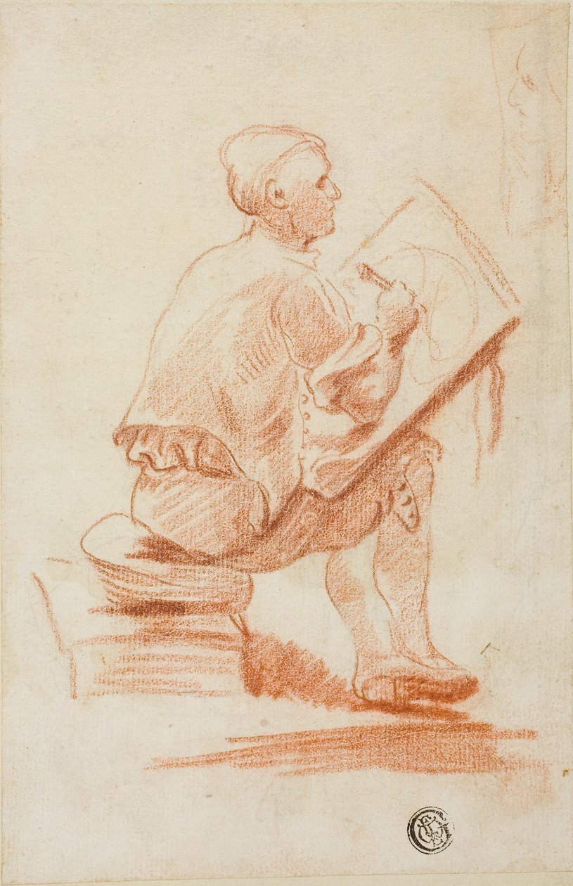 Mężczyzna siedzący na stołku autorstwa Unknown artist