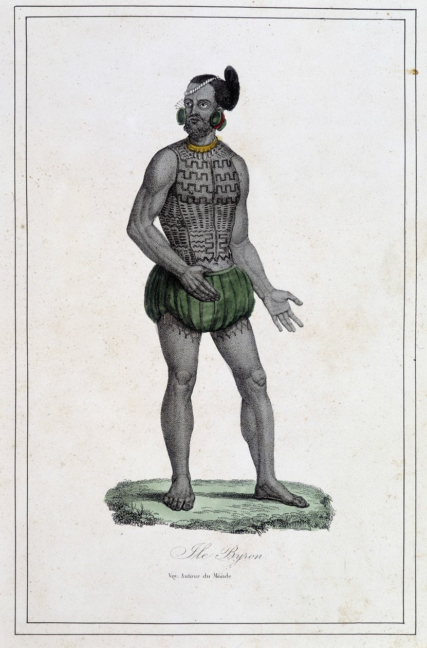 Człowiek z Wysp Byron z tatuażami (Polinezja) - w „Różnych ludach ziemi” Abbe Paul Jonhanneaud, Librairie des Bons livres autorstwa Unknown artist