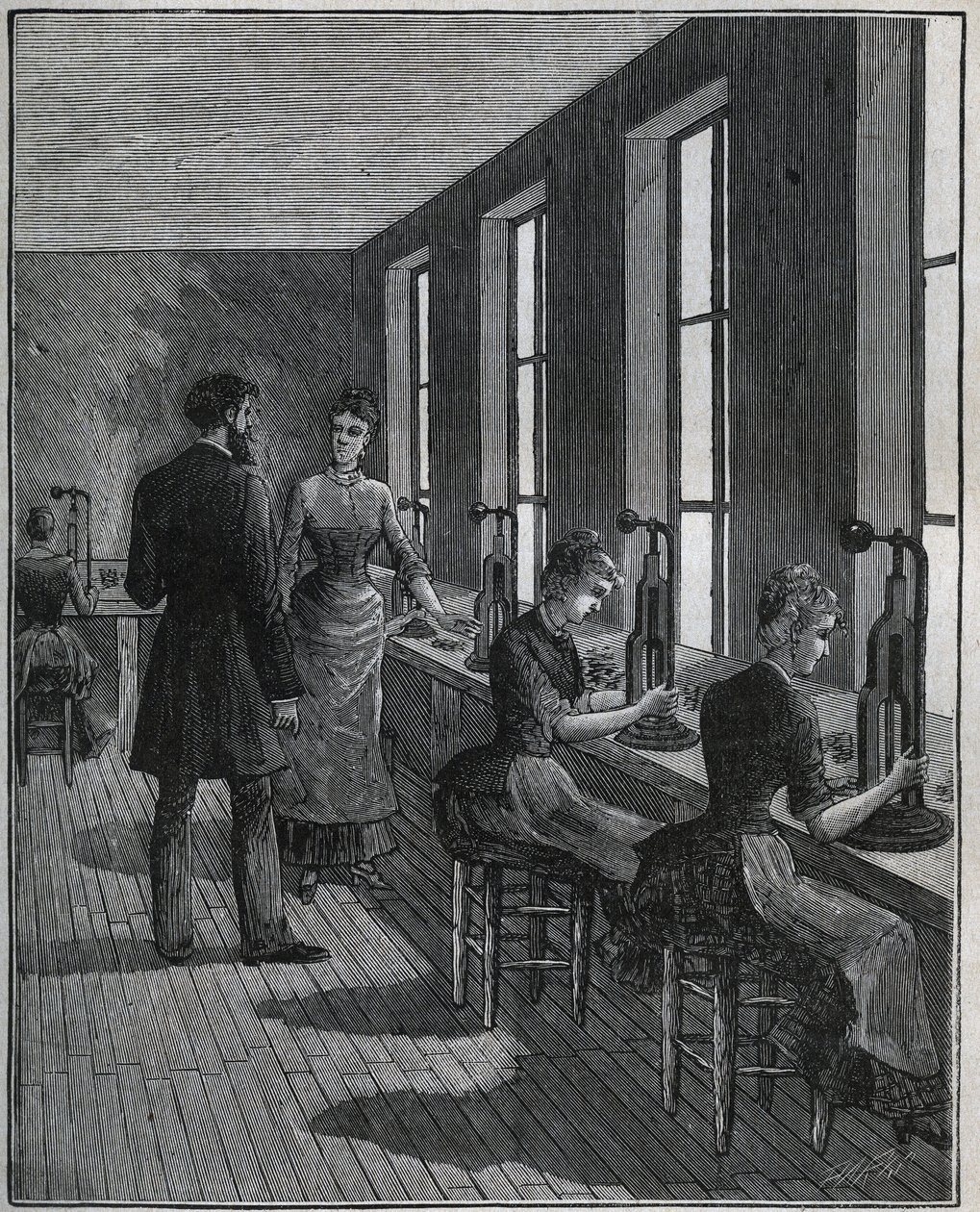 Produkcja piór metalowych: warsztat decoupage we Francji w XIX wieku. Grawer z 1885 roku w „Les arts et metiers illustres” Adolphe BITARD. autorstwa Unknown artist