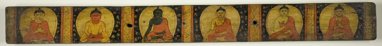 Okładka manuskryptu z sześcioma siedzącymi Buddami wykonującymi różne gesty rąk (mudry) autorstwa Unknown artist