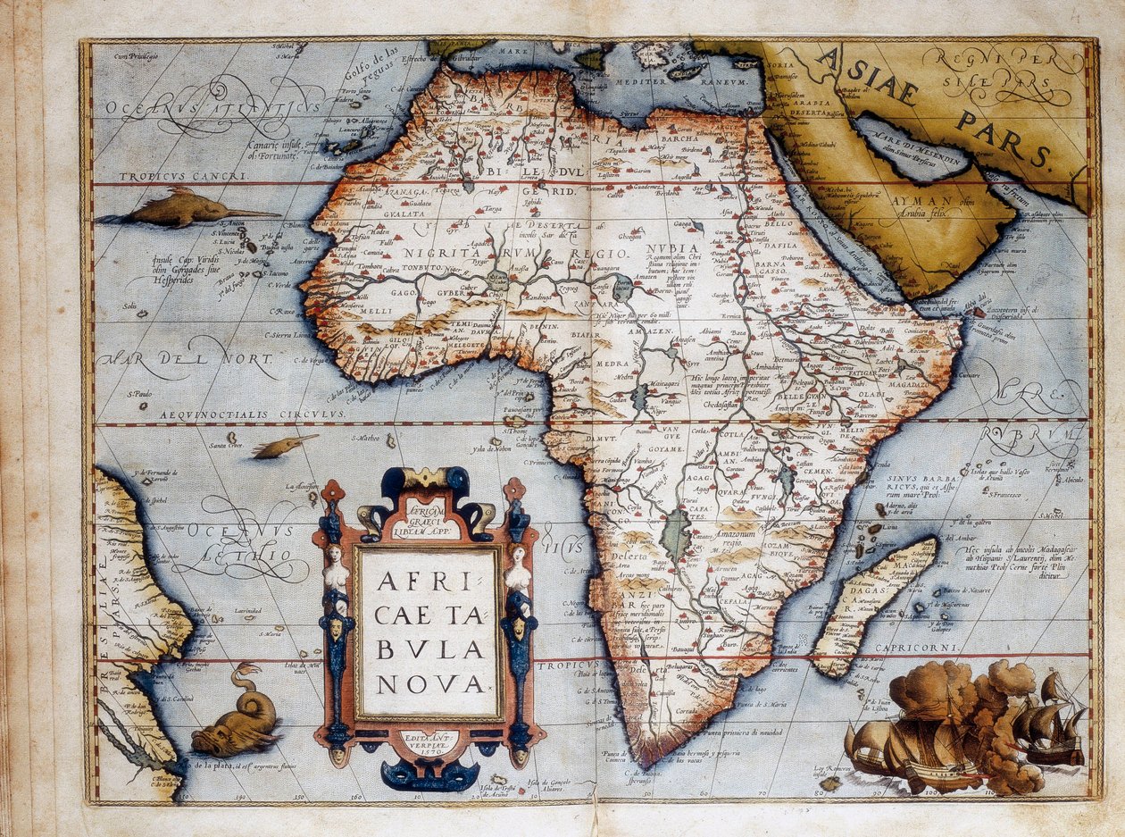 Mapa Afryki, tabliczka zaczerpnięta z "Theatrum Orbis Terrarum" Abrahama Orteliusa (1527-1598) 1574 autorstwa Unknown artist