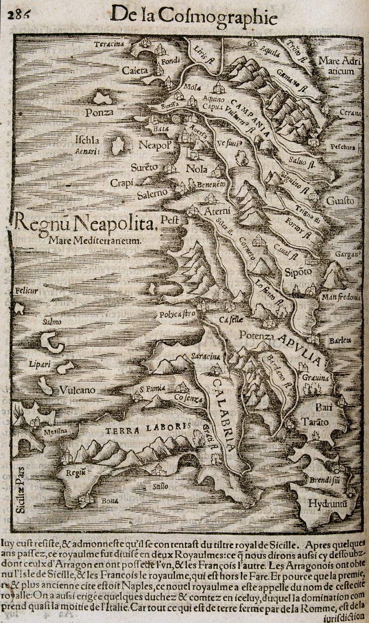 Mapa Włoch - w „Kosmografii uniwersalnej”” autorstwa Unknown artist