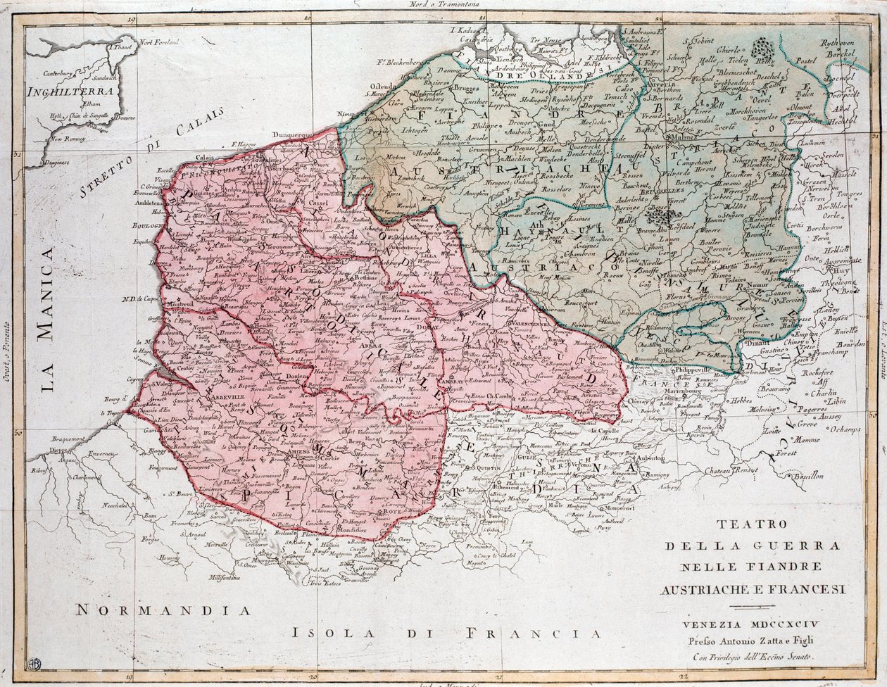 Mapa kampanii Flandrii między armią francuską a armią austriacką autorstwa Unknown artist