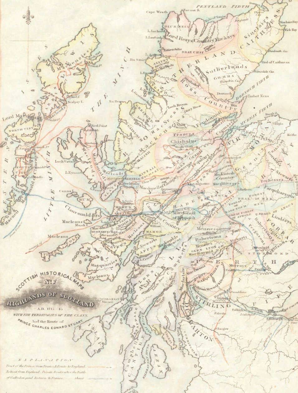 Mapa Highlands of Scotland z terytoriami klanów autorstwa Unknown artist