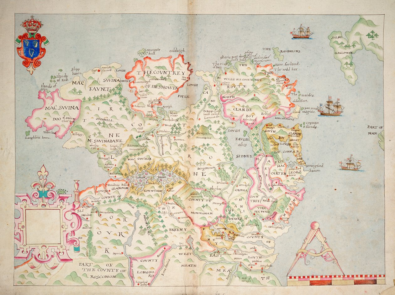 Mapa północnej Irlandii, ok. 1600 r. (naklejona na płótno) autorstwa Unknown artist