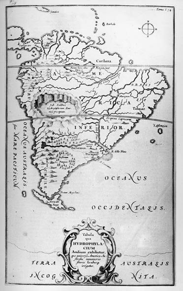 Mapa rzek Ameryki Południowej - w „The Sousterrain World”, Athanasi Kireheri, ok. 1600 r. autorstwa Unknown artist