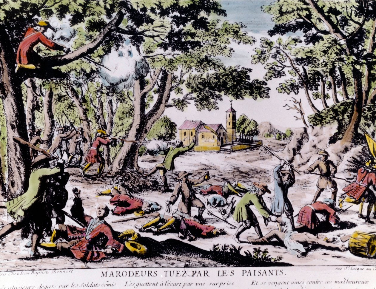 Huncwoci rozstrzelani przez chłopów. Grafika z XVIII wieku Paryż, B.N. autorstwa Unknown artist