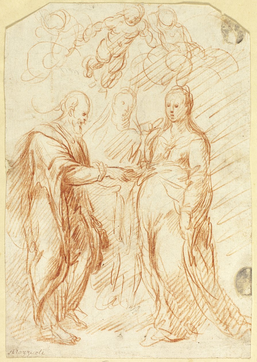 Zaślubiny dziewicy (recto); Szkice dolnej połowy twarzy z profilu (verso) autorstwa Unknown artist