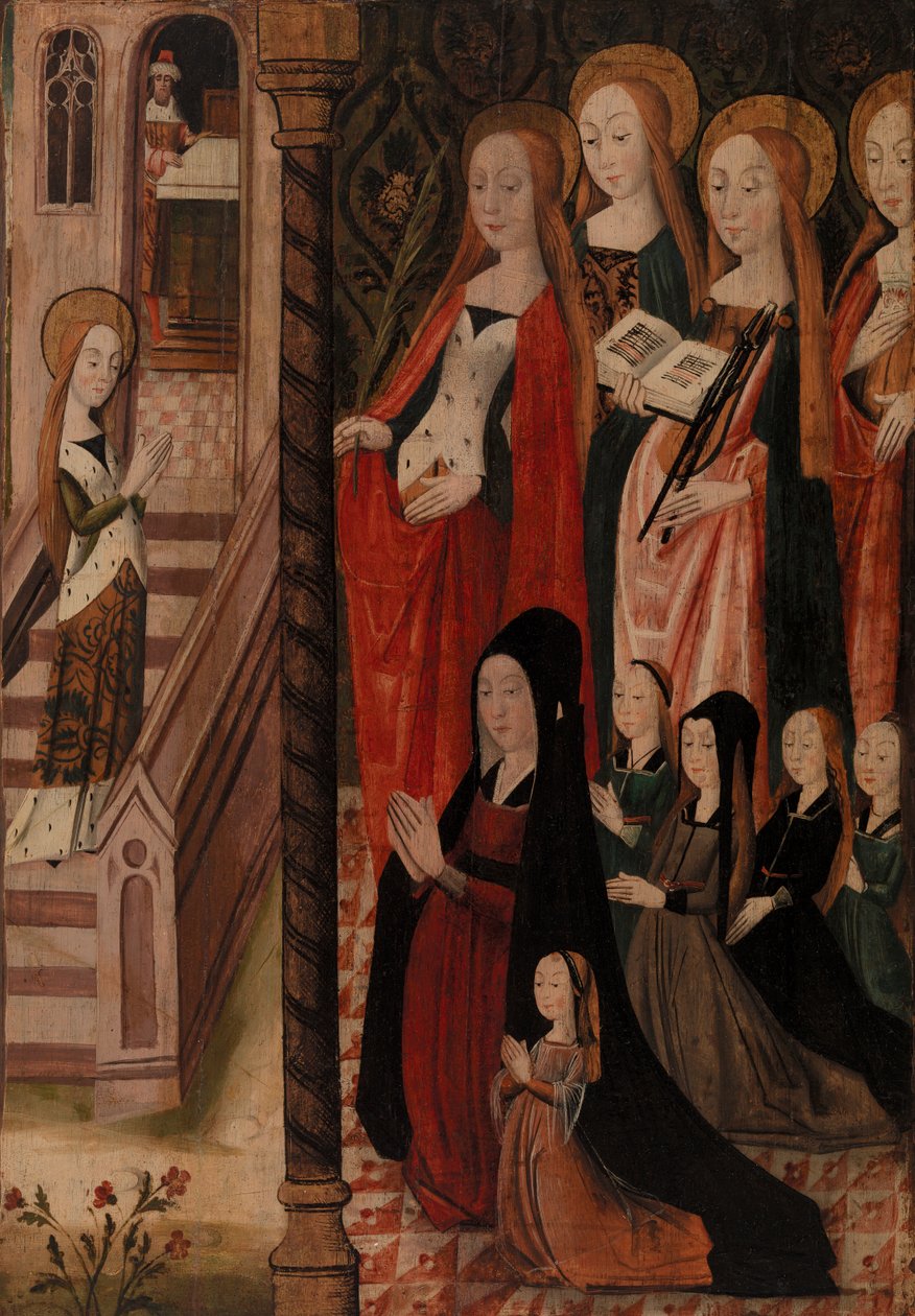 Maryja idąca do świątyni, cztery święte niewiasty oraz kobieta-dawczyni i jej córki autorstwa Unknown artist