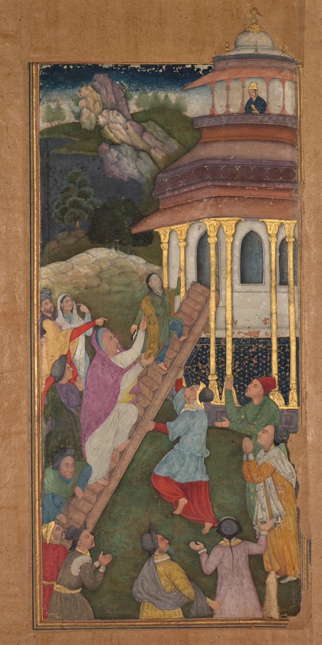 Maryja wchodzi po schodach do świątyni, z Zwierciadła Świętości (Mir’at al-quds) Ojca Hieronima Ksawerego autorstwa Unknown artist
