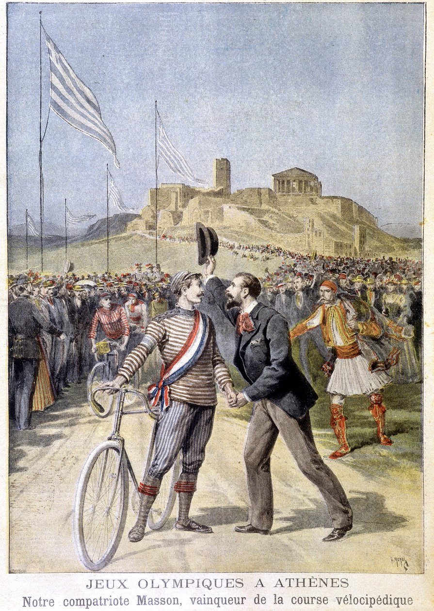 Masson zwycięzca wyścigu welocypedów na Igrzyskach Olimpijskich w Atenach - w „Le Petite Journal” z 26.04.1896 autorstwa Unknown artist