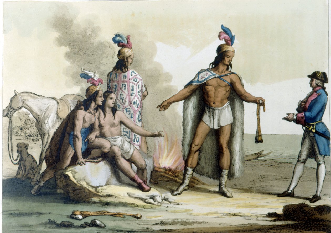 Spotkanie mieszkańca Zachodu z Indianami Patagonii. autorstwa Unknown artist