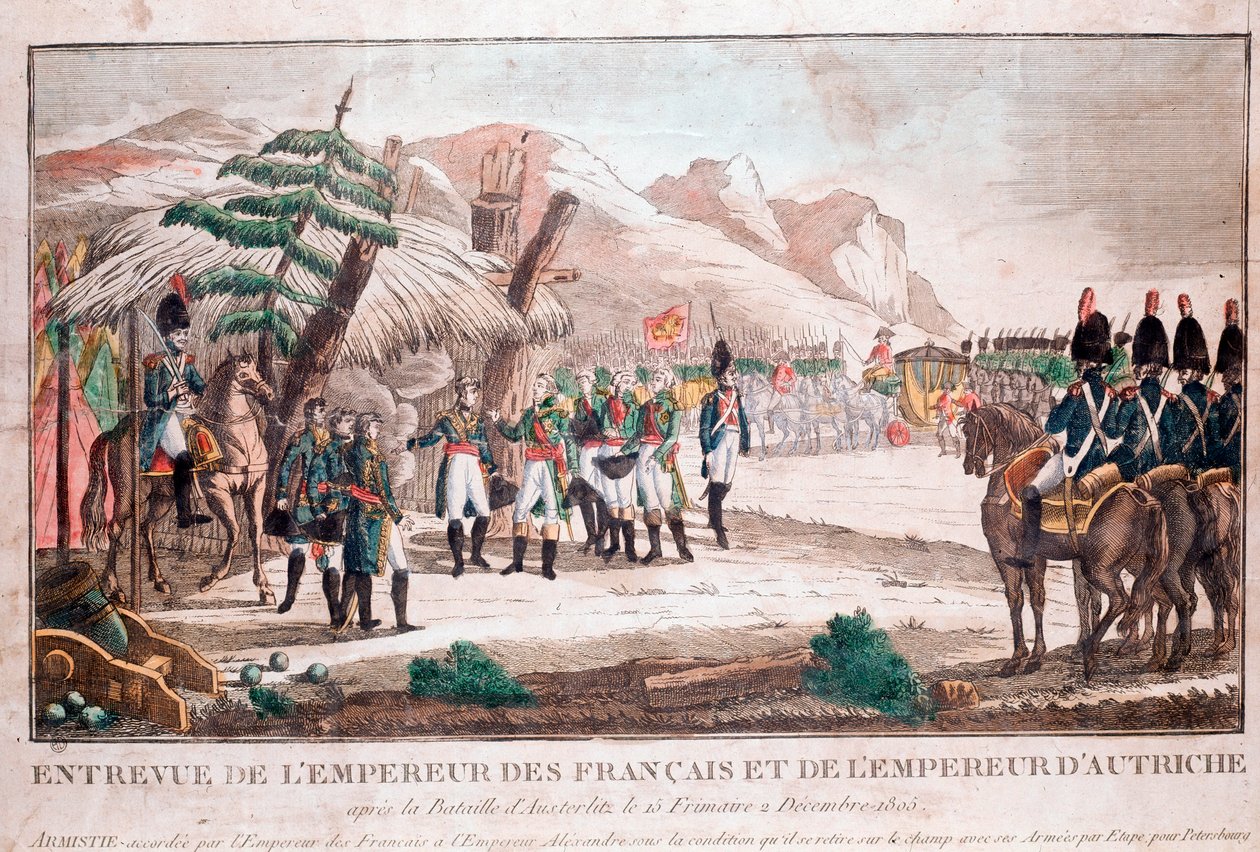 Spotkanie dwóch cesarzy po bitwie pod Austerlitz, 4 grudnia 1805 (Napoleon Bonaparte i Franciszek II, cesarz rzymski) (Grawerowanie autorstwa Unknown artist