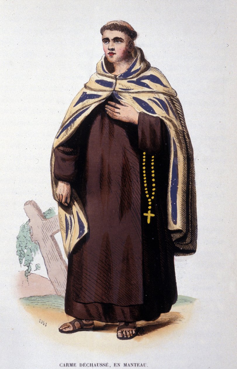 Członek Zakonu Karmelu luzem (Zakon Matki Bożej z Góry Karmel). Grawerowanie XIX wieku autorstwa Unknown artist
