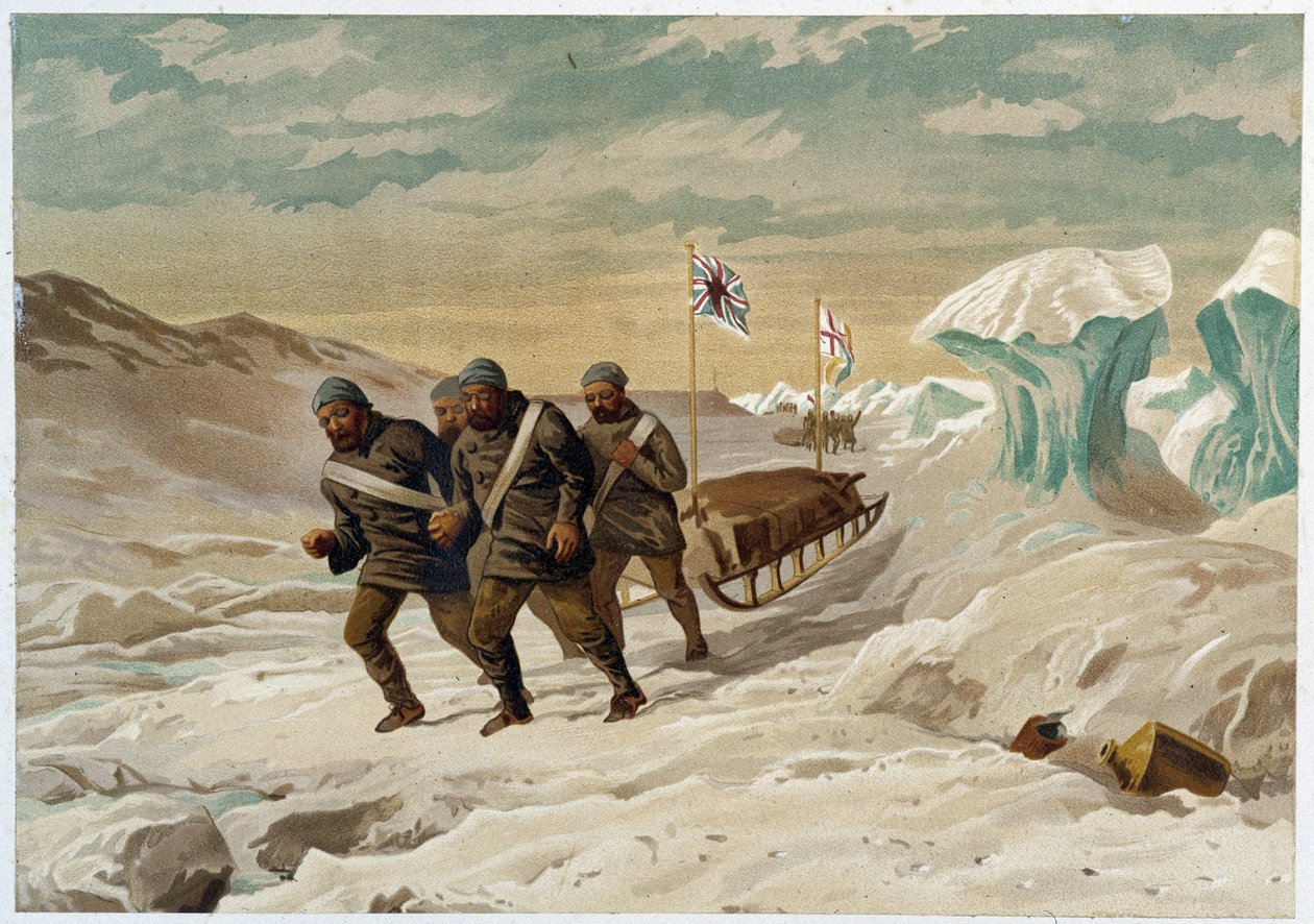 Mężczyźni i sanie na lodzie - w „Wybrzeżu polarnego morza, narracja ekspedycji arktycznej” dr Edward Moos, Marcus Nard & Co, Londyn autorstwa Unknown artist
