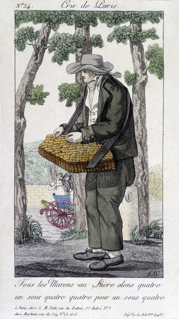 Kupiec kasztanów z cukrem - w „Cris de Paris”, deb. 19 wiek autorstwa Unknown artist