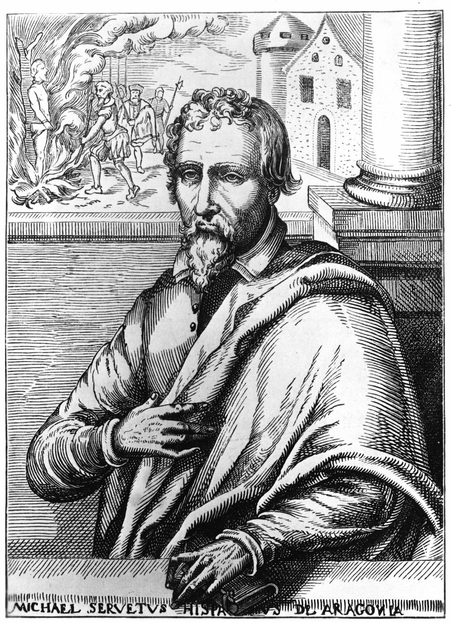 Michel Servet (Michel de Villanueva) (1511-1553), hiszpański lekarz i teolog. Rytownictwo autorstwa Unknown artist