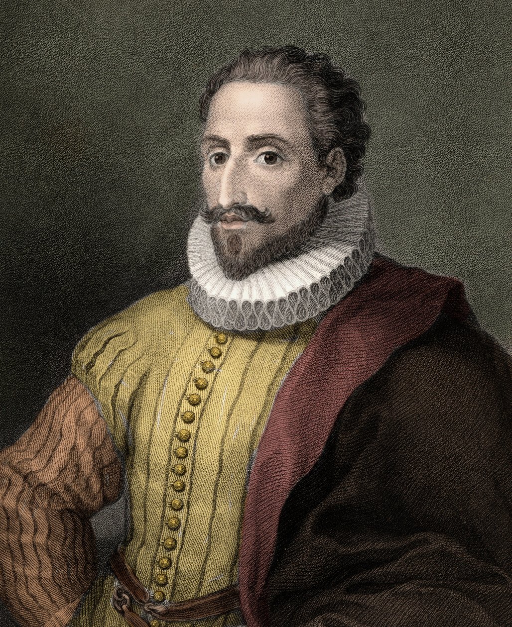 Miguel de Cervantes Saavedra 1547-1616 - rycina - XIX wiek autorstwa Unknown artist