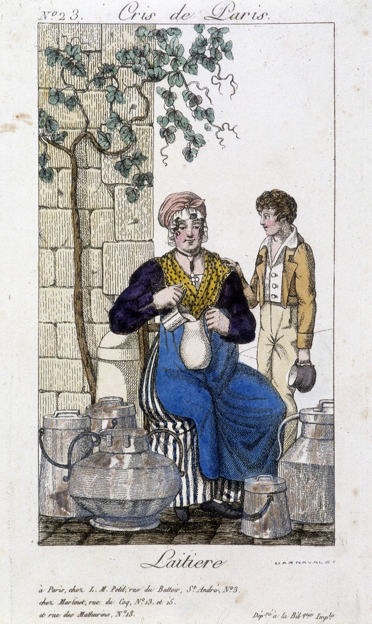 Mleko wlewające mleko do butelki dla młodego mężczyzny - w „”Cris de Paris””, deb. 19 wiek autorstwa Unknown artist