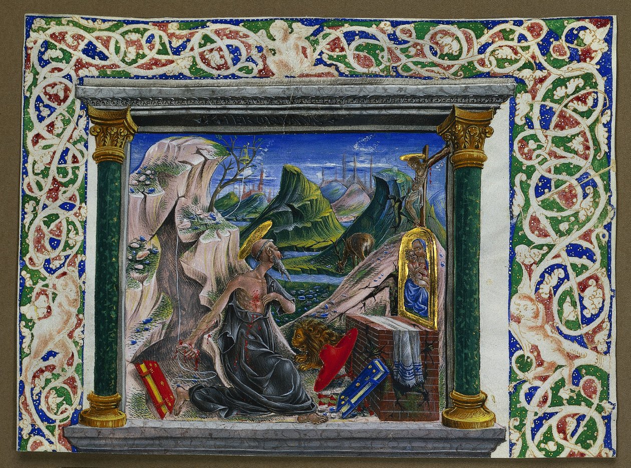 Miniatura wycięta z rękopisu: Święty Hieronim na pustyni autorstwa Unknown artist