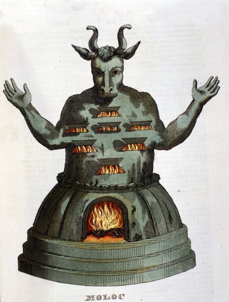 Moloch. Starożytne bóstwo Kartaginy. Poświęciliśmy mu dzieci, wrzucając je w płomienie. Rycina XIX wieku. autorstwa Unknown artist