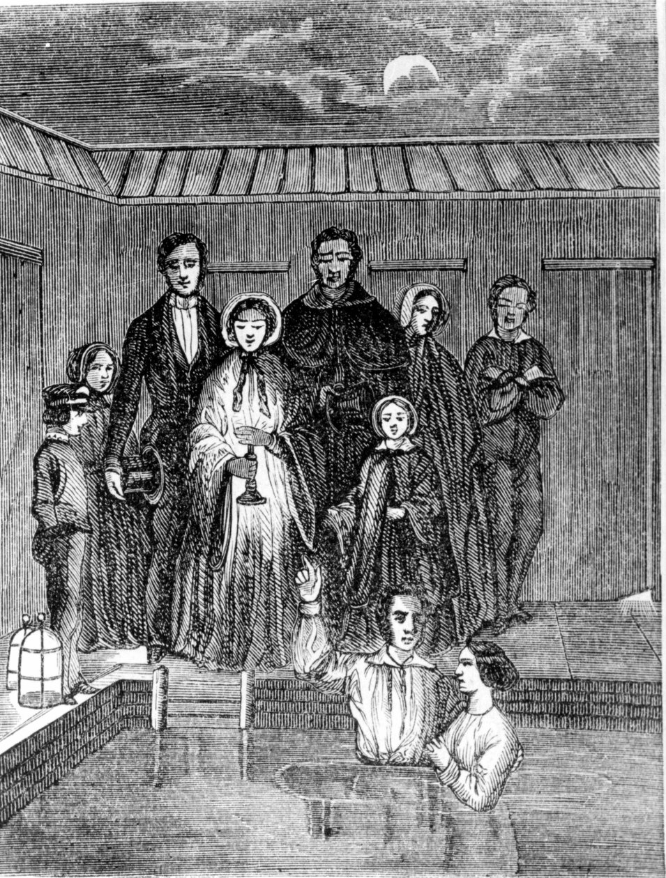 Chrzest mormonów. Grawerowanie z XIX wieku. autorstwa Unknown artist