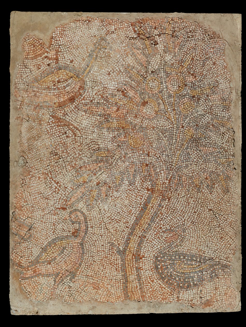 Fragment mozaiki z trzema ptakami i drzewem autorstwa Unknown artist