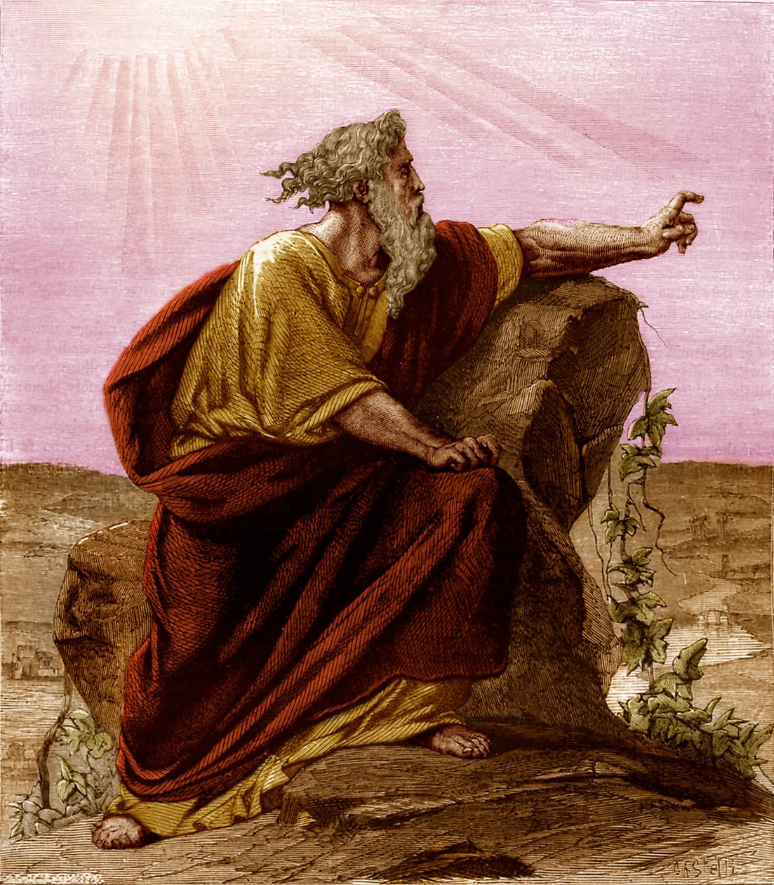 Mojżesz oglądający Ziemię Obiecaną z Pisgah, góra Nebo (druk) autorstwa Unknown artist