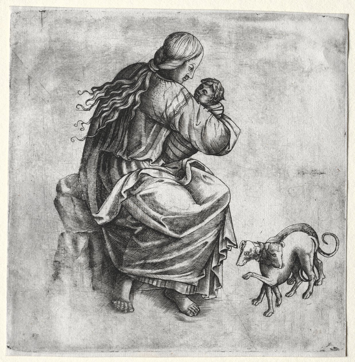 Matka i dziecko z dwoma psami autorstwa Unknown artist