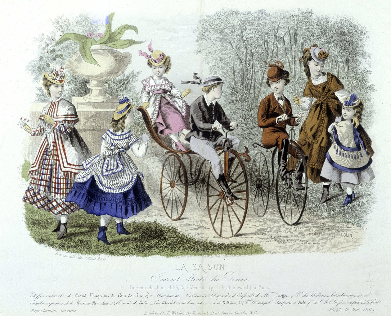Matki, dzieci i rowery w przedszkolu (moda dziecięca) - w „Le journal illustré des dames”” autorstwa Unknown artist