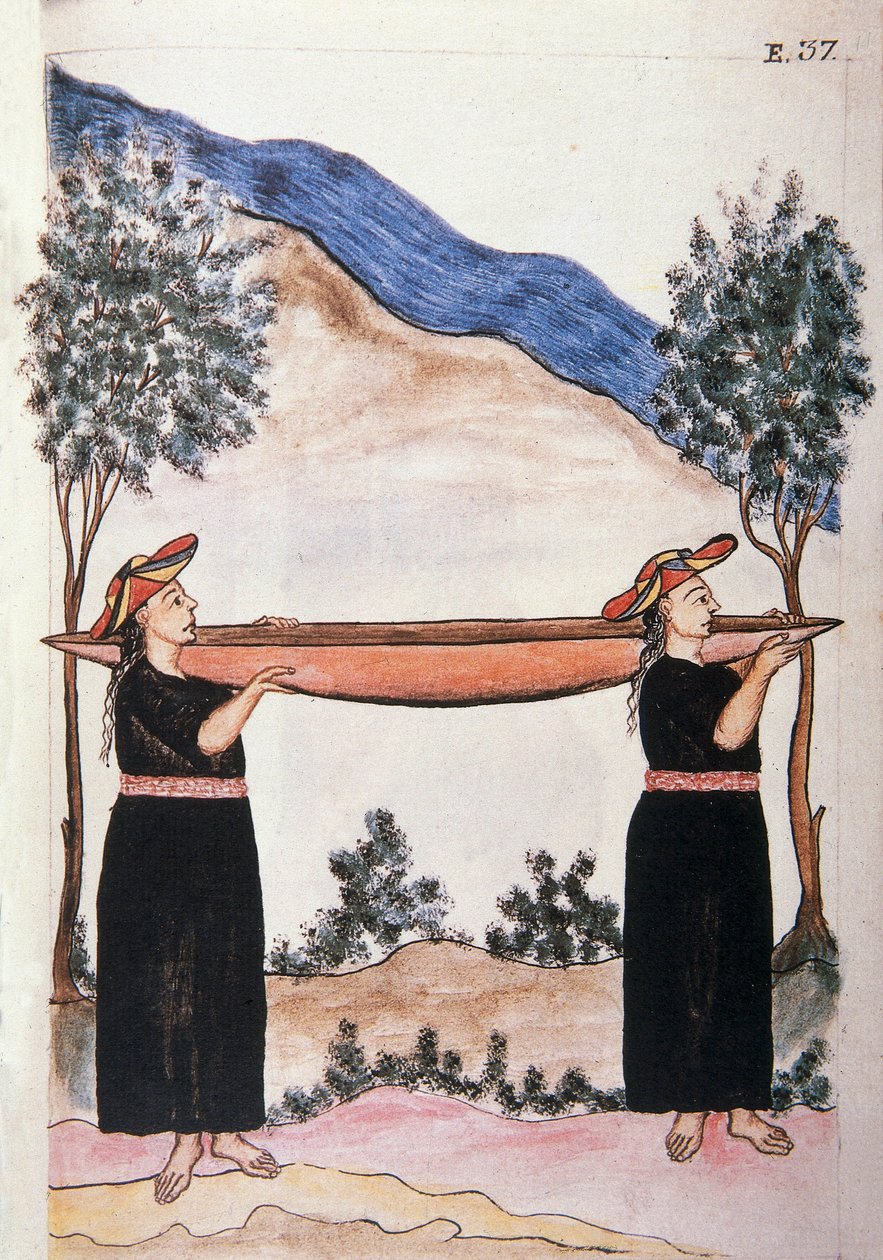 Indianie Moyobamba w kajakach, z książki „Trujillo del Peru” lub „Codex Martinez Companion”, autorstwa Baltazara Martineza Companion i Bujanda, biskupa Trujillo (1782-1785) autorstwa Unknown artist