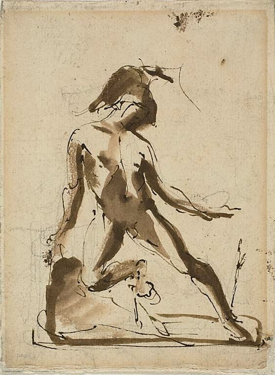 Postać mitologiczna: Achilles z lwią skórą (recto); Szkice postaci (verso) autorstwa Unknown artist