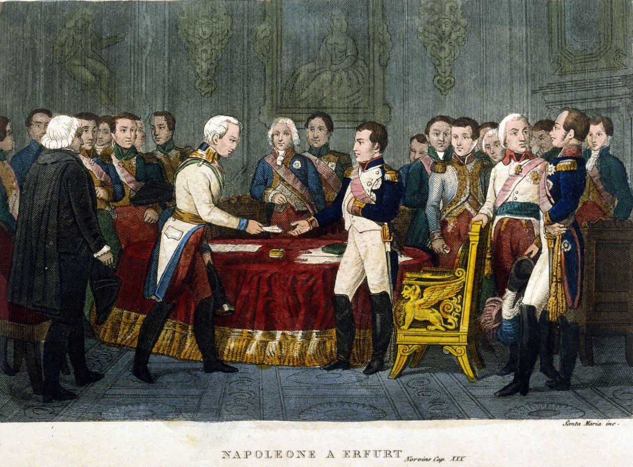 Napoleon I (1769 - 1821) spotkał Aleksandra I w Erfurcie w 1808 roku. autorstwa Unknown artist