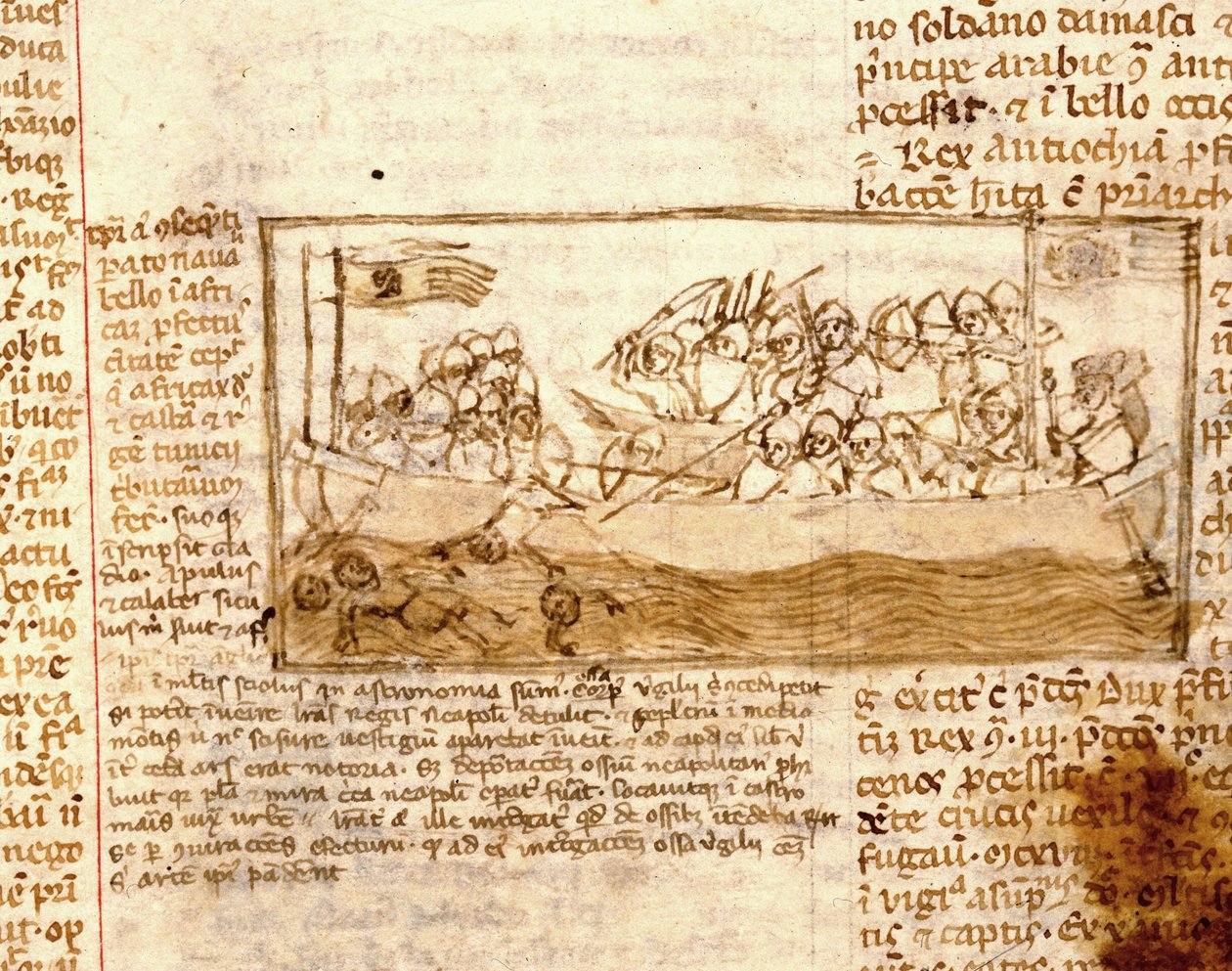 Bitwa morska między Saracenami a krzyżowcami w 1120 r. Według rękopisu „Pielgrzymka do Ziemi Świętej” z XII wieku. Marciana, Wenecja. autorstwa Unknown artist