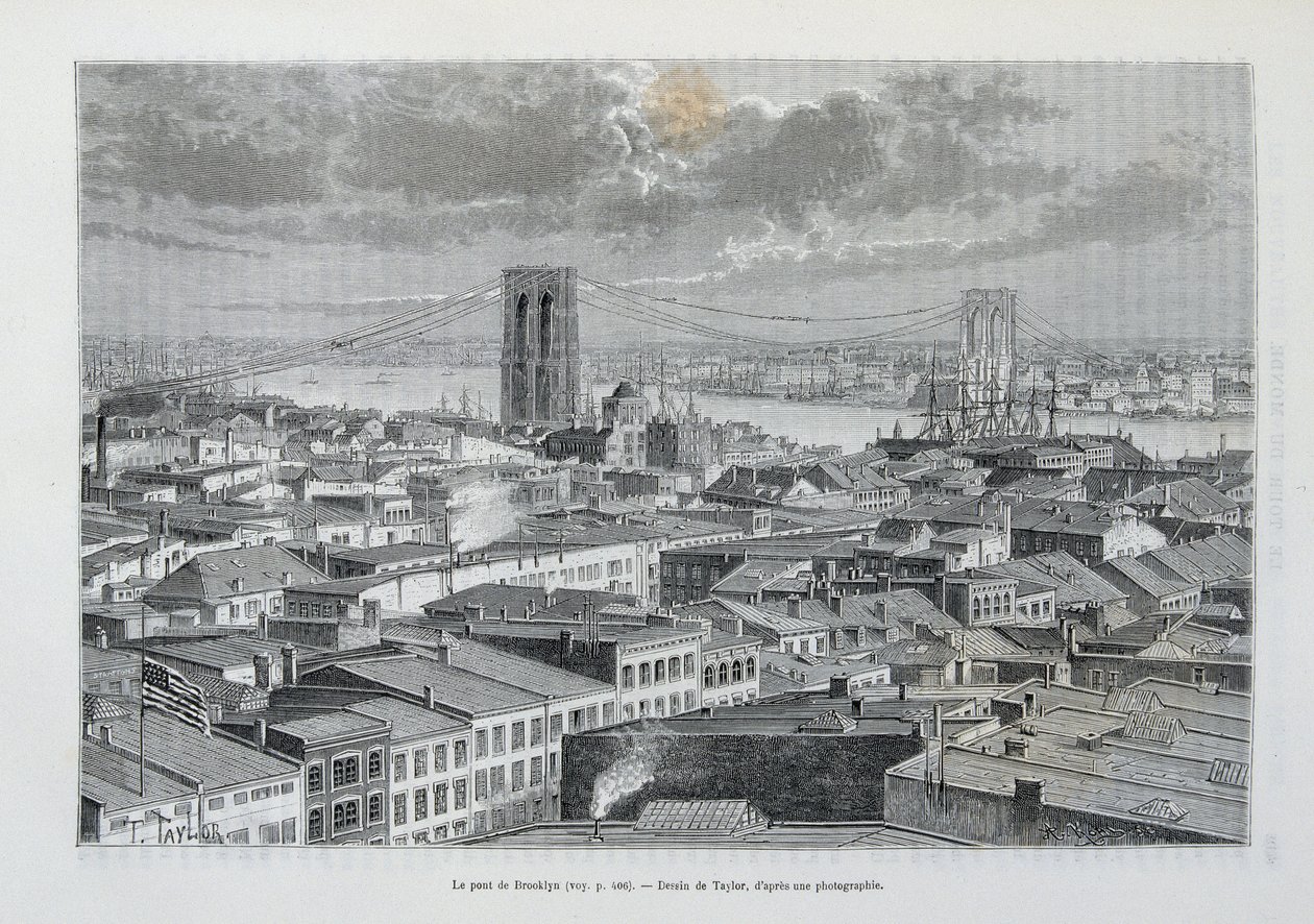 Nowy Jork i Most Brookliński w budowie - w „The World Tour”, II sem. 1881 autorstwa Unknown artist