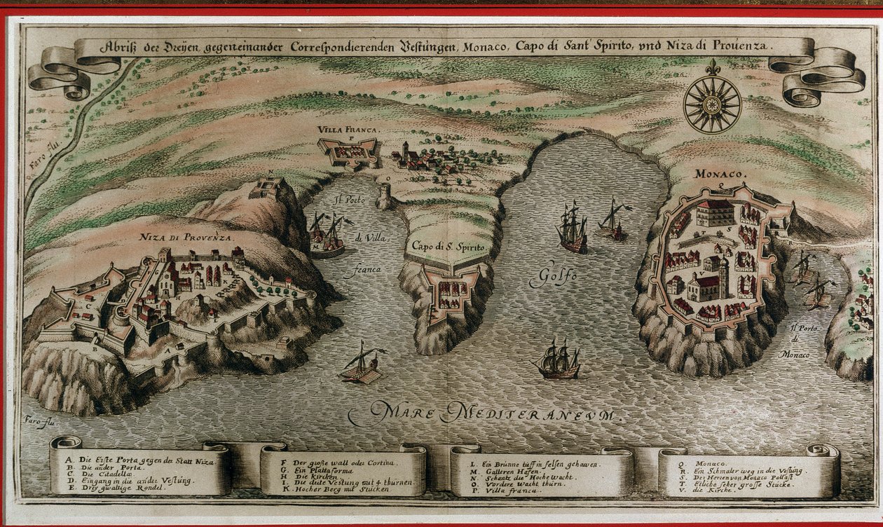 Nicea, Villefranche i Monako w XVII wieku (decoupe geograficzny) autorstwa Unknown artist