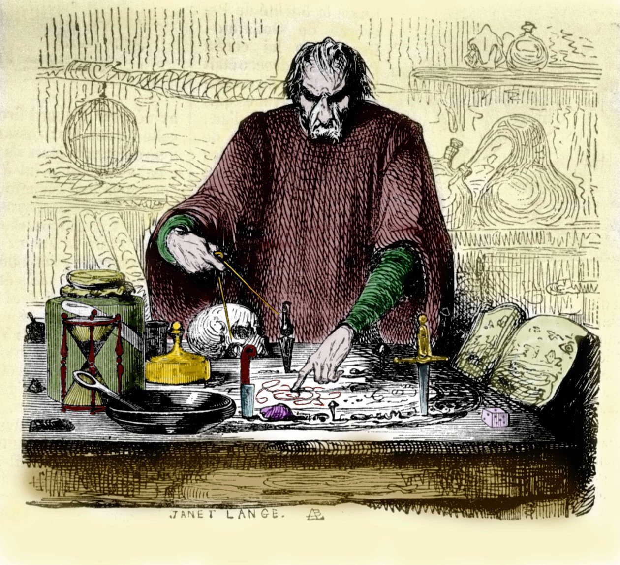 Nicolas Flamel (1330-1418) w swoim laboratorium. autorstwa Unknown artist