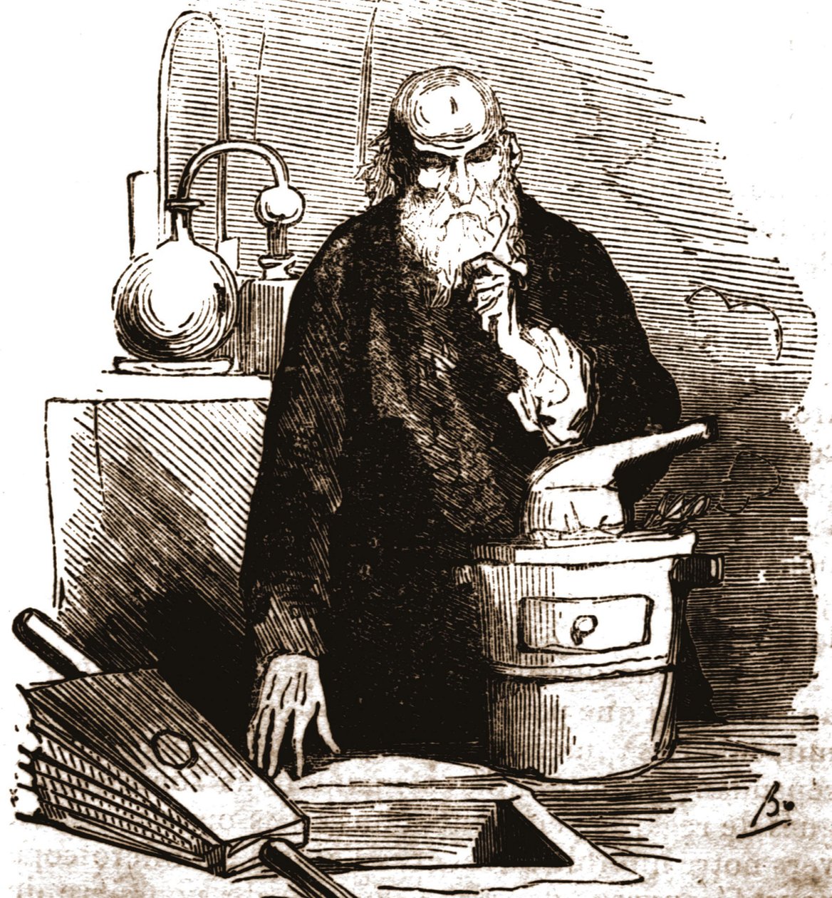 Nicolas Flamel (1330-1418) w swoim laboratorium. autorstwa Unknown artist