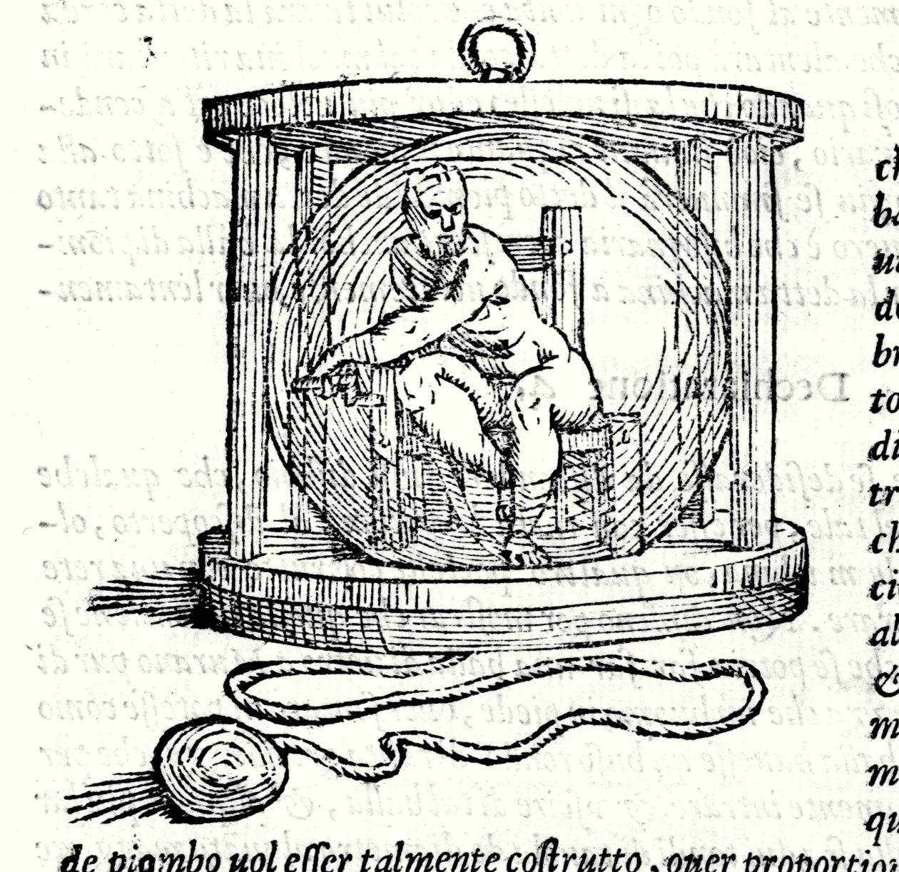 Drugi garnitur Nicoli Fontany o nazwie Tartaglia (1499 - 1557). Zapewnia kryształową kulę, w której nurek się zamyka. Grawerowanie XVI wieku. autorstwa Unknown artist
