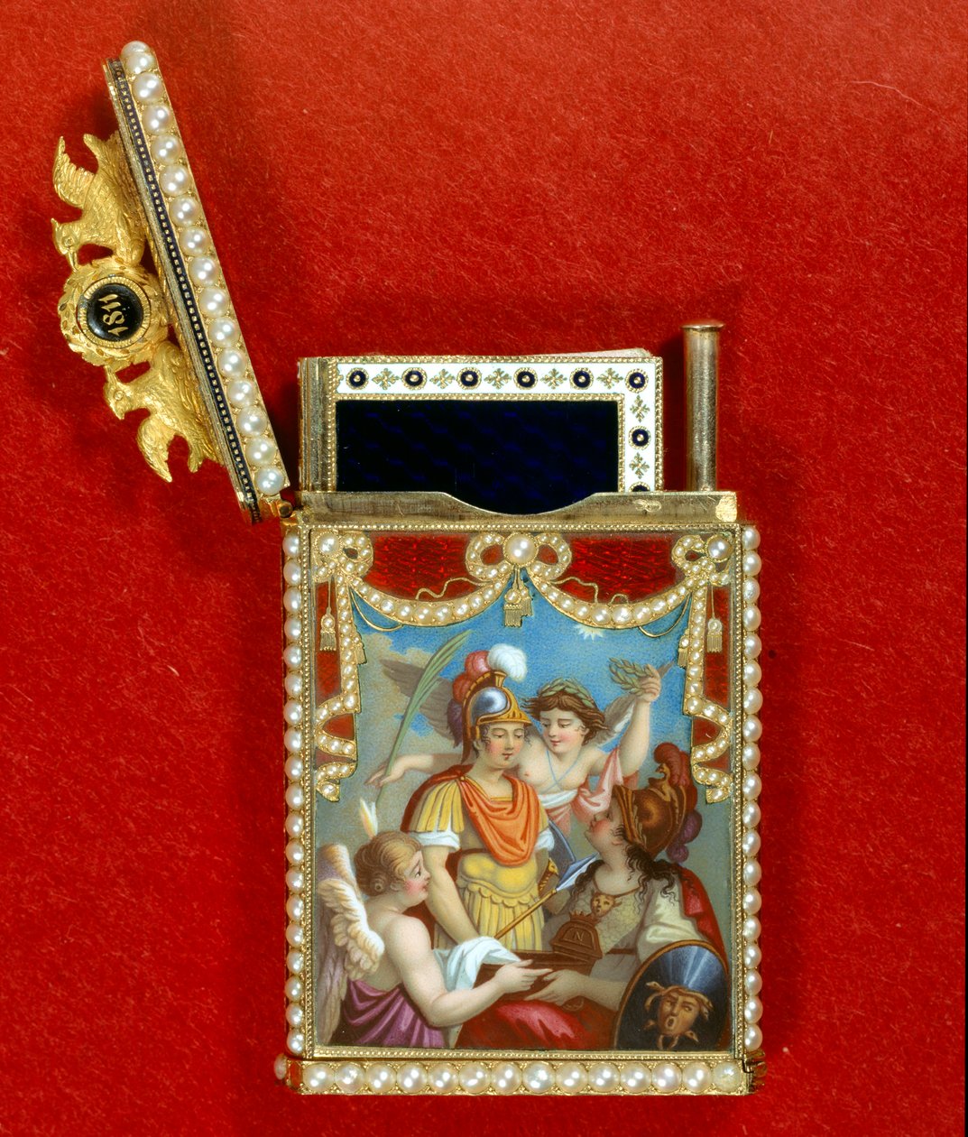 Notatnik zdobi miniaturowy obraz alegoryczny o narodzinach króla Napoleona II Rzymskiego, księcia Reichstadt (1811-1832) syna cesarza Napoleona I (1769-1821) autorstwa Unknown artist