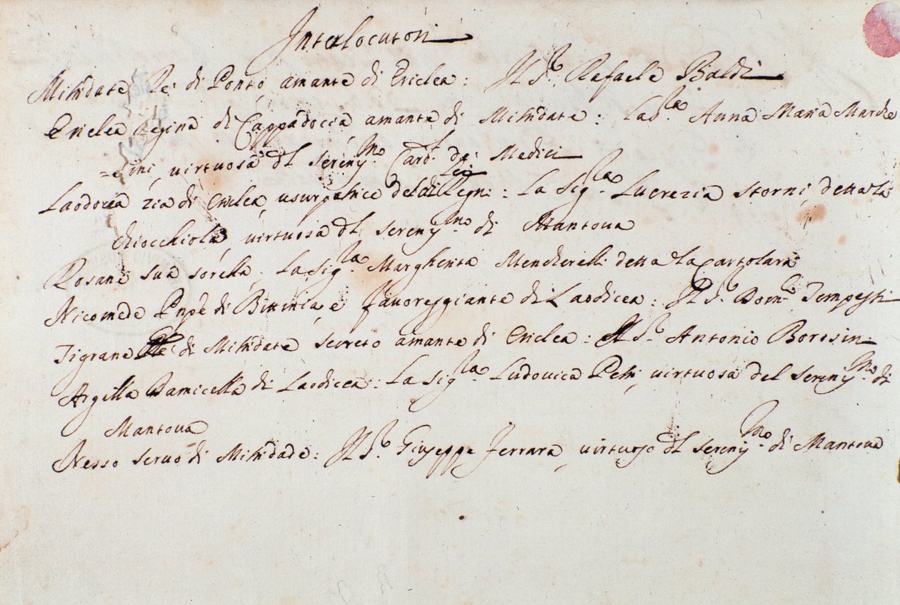 Notatki o inscenizacji opery Mitrydate Giuseppe Aldrovandiniego (1706) autorstwa Unknown artist