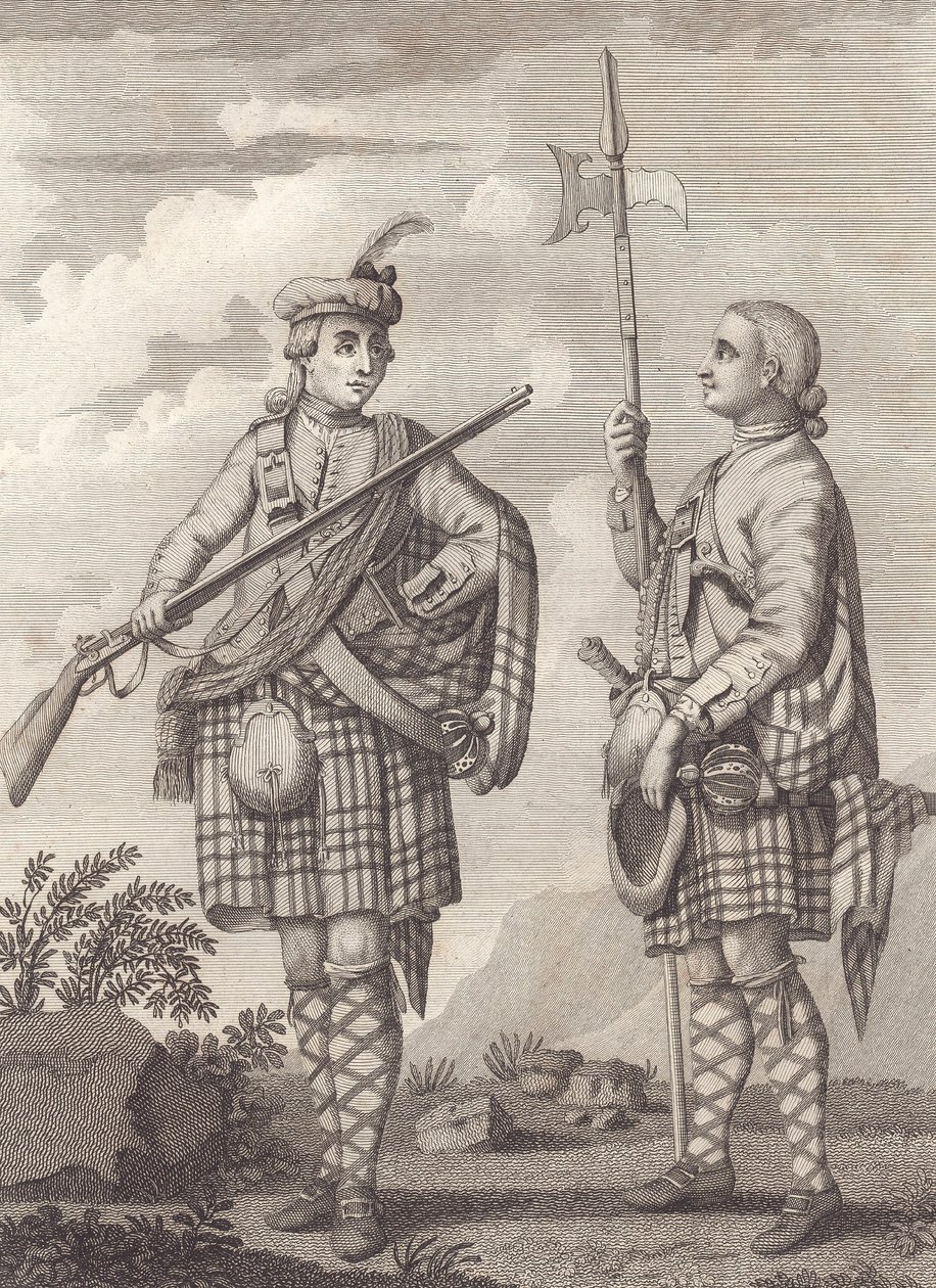 Oficer (po lewej) i sierżant 42. Highlanders — Czarnej Straży — ok. 1750 (rycina) autorstwa Unknown artist