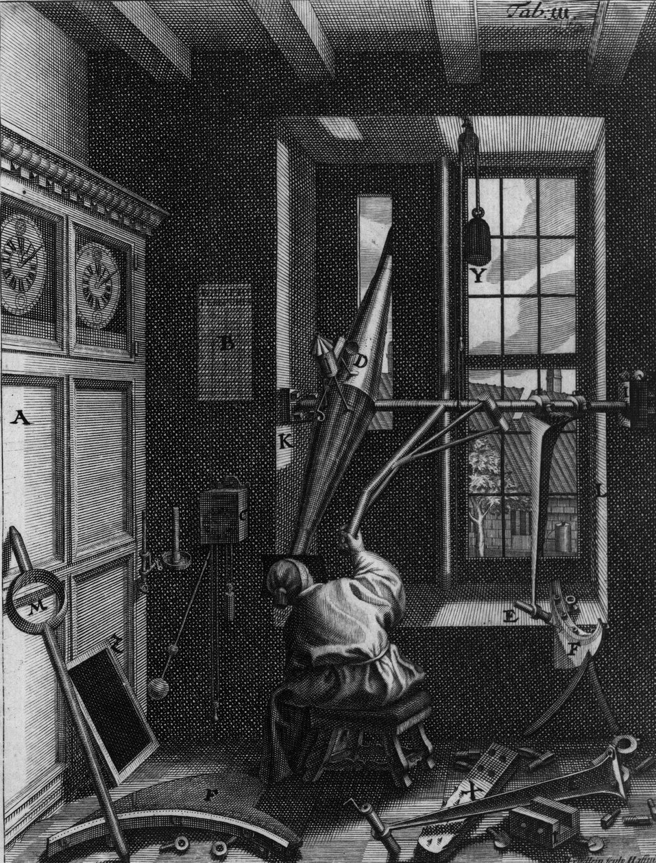 Olaus Romer (Ole), duński astronom (1644-1710) obserwuje zaćmienia satelitów Jowisza autorstwa Unknown artist