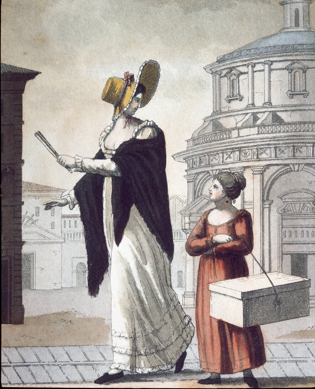 Stary handel: modista i jej asystent. (Litografia autorstwa Unknown artist