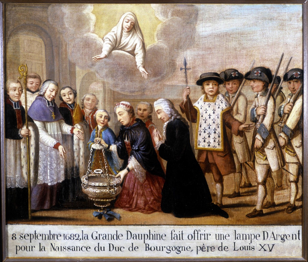 8 września 1682 r. wielki delfin ofiarował srebrną lampę z okazji narodzin księcia Burgundii (Louis de France autorstwa Unknown artist