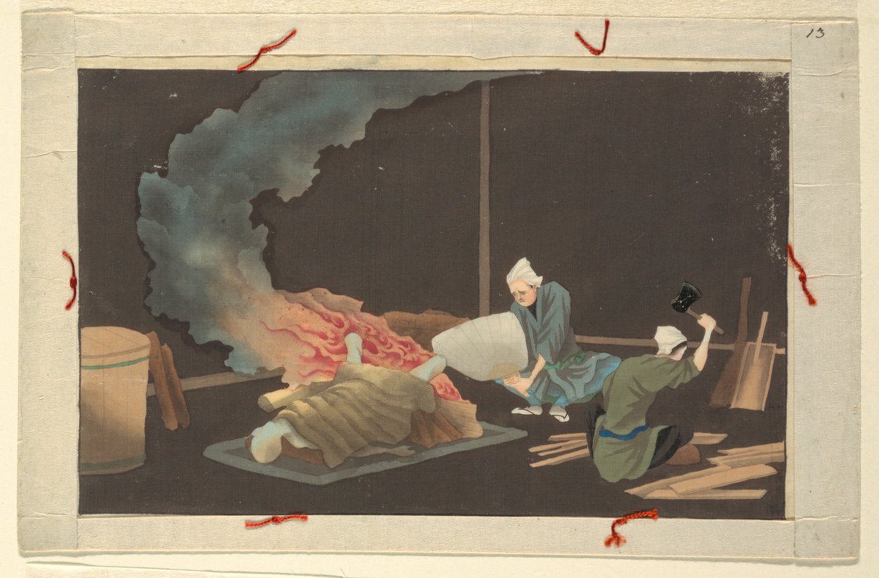 Jedna z szesnastu scen śmierci i pochówku mężczyzny autorstwa Unknown artist