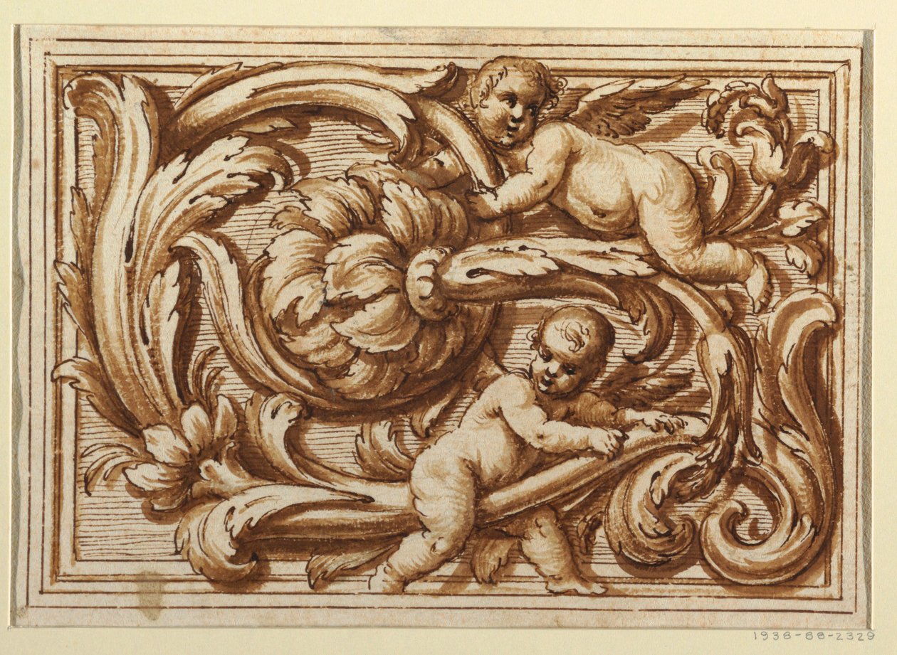 Jeden z kompletu projektów strony tytułowej i dekoracji poziomego panelu autorstwa Unknown artist